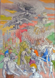 Aqua Scene mythologique non-identifié ou La Fuite, 80 x 60 cm