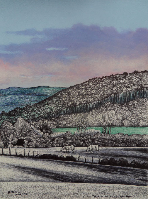 Deux vaches près du Mont Myon 41 x 31 cm 2019 Laurent Vernier
