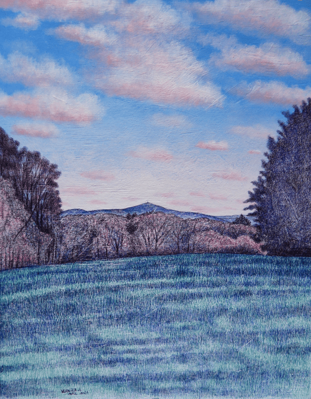 Du plateau de Vergongeat en direction de Ceyzériat-Ramasse 56 x 45 cm 2021 (sur bois) laurent Vernier