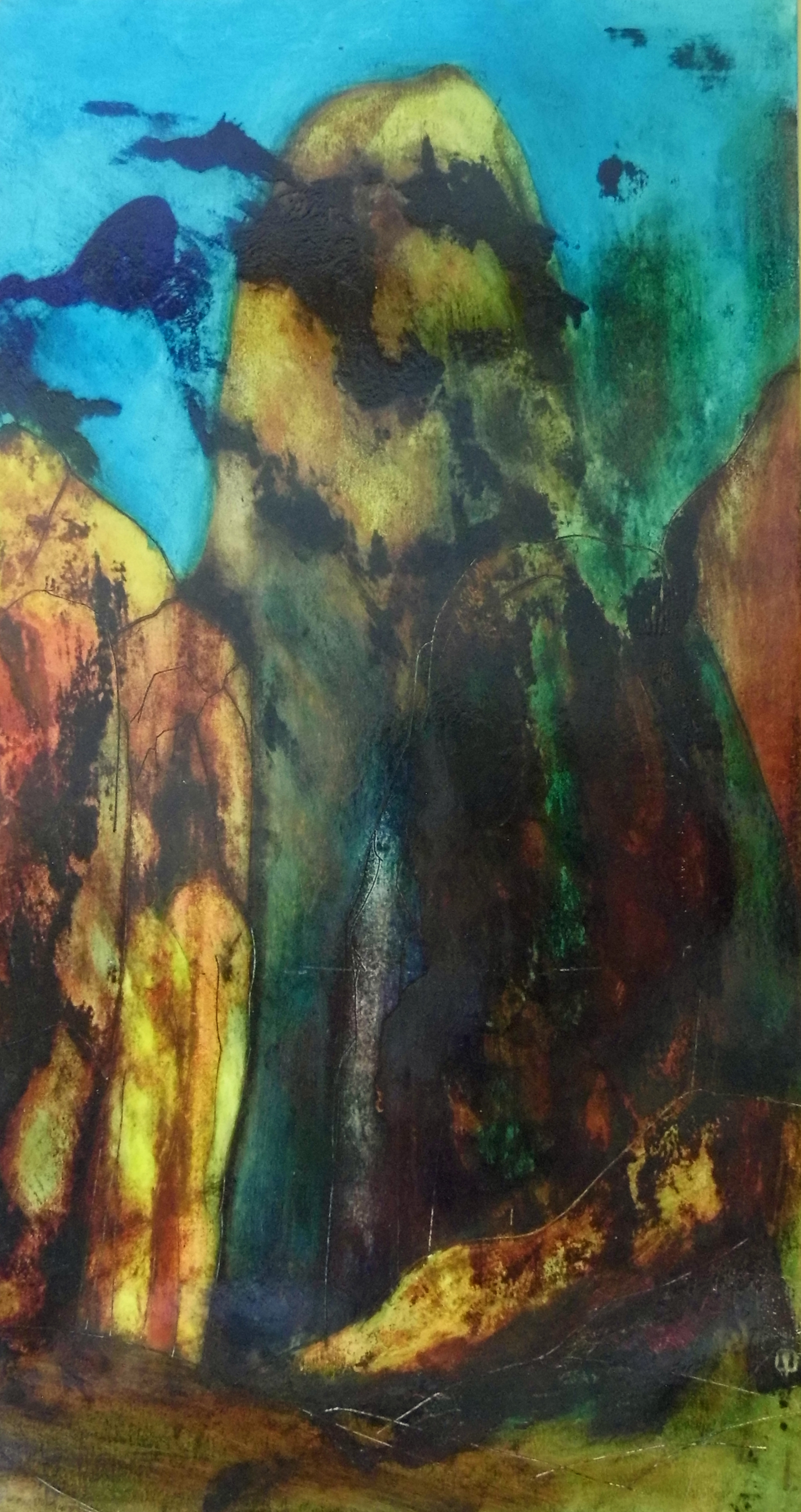 huile sur carton; dimension: 60cmx95cm: encadrement caisse américaine dorée.